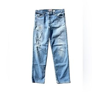 Mens 36x32. 1990s well worn Brown Tab flex Denim Levis. Vintage jeans